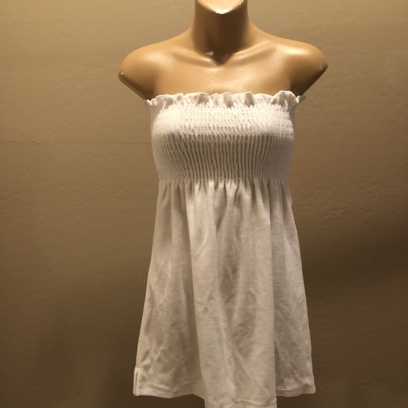 Ruched White Terry Cloth Tube Cover Up 